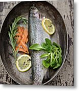 Trout With Carrots And Lemon In A Pan Metal Print