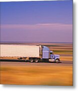 Truck And A Car Moving On A Highway Metal Print