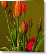 Tulips Against Green Metal Print