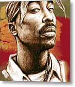 Tupac Shakur Stylised Drawing Art Poster Metal Print