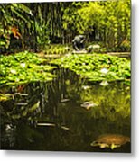 Turtle In A Lily Pond Metal Print