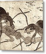 Two Ants In Communication - Etching Metal Print
