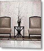 Two Chairs And A Table With A Plant Metal Print