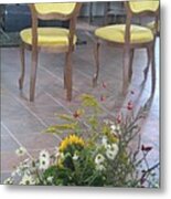 Two Chairs With Flowers Metal Print