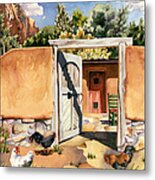 Two Hens And A Rooster At Ghost Ranch Metal Print