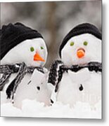 Two Little Snowmen Metal Print