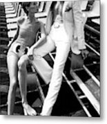 Two Models Wearing 1970s Style Clothing Metal Print