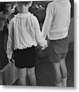 Two Young Boys Holding Hands Metal Print