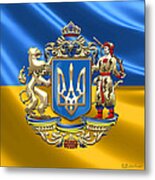 Ukraine - Proposed Greater Coat Of Arms Over Ukrainian Flag Metal Print
