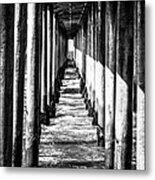 Under Huntington Beach Pier Black And White Picture Metal Print