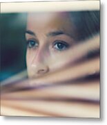 Unhappy Woman Looking Through The Window Metal Print