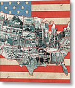 United States Flag Map Metal Print