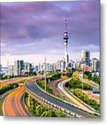 Urban Roads With Traffic Leading To Metal Print