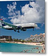 U S Airways Landing At St. Maarten Metal Print