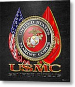 U. S. Marine Corps U S M C Emblem On Black Metal Print