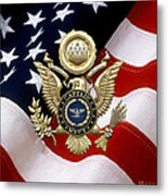 U. S.  Navy Captain - C A P T  Rank Insignia Over Gold Great Seal Eagle And Flag Metal Print