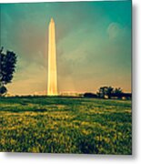 Usa Flag At The Washington Monument Metal Print