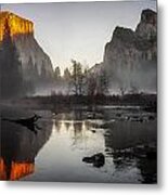 Valley View Yosemite National Park Winterscape Sunset Metal Print