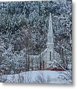 Vermont Church In Snow Metal Print