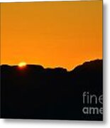 Vibrant Orange Sky Accompanies Sun Rising Over Grand Canyon With Distant Watchtower Silhouetted Metal Print