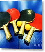 Vibrant Ping-pong Bats Table Tennis Paddles Rackets On Blue Metal Print