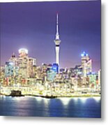 View Of Auckland City And Cbd At Dusk Metal Print