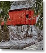 View Through The Boughs Of Vermont Covered Bridge Metal Print