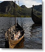 Viking Ship In A Fjord Metal Print