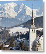 Village Of Cordon In Front Of Mont Blanc Metal Print