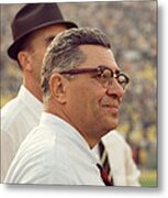 Vince Lombardi Surveying The Field Metal Print