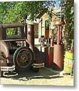 Vintage Car And Gas Station Metal Print