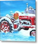 Vintage Farmall Tractor In The Snow Metal Print