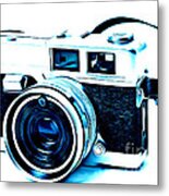 Vintage Film Slr Camera Blue Metal Print