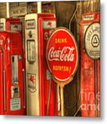 Vintage Gasoline Pumps With Coca Cola Sign Metal Print