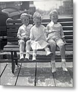 Vintage Kids On Bench Metal Print