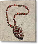 Vintage Ruby Rhinestone Flower Brooch Pendant Necklace 3633 Metal Print