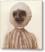 Vintage Sloth Girl Portrait Metal Print
