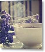 Vintage Tea Set With Purple Flowers Metal Print