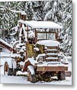 Vintage Tow Truck In The Snow Metal Print