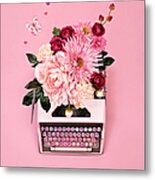 Vintage Typewriter With Flowers Metal Print