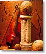 Violin And Pedestal With Stone Balls Metal Print