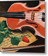 Violin And Rose Metal Print