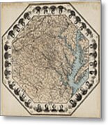 Virginia Map With Civil War Heroes Metal Print