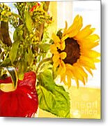 Vivid Cheery Sunflower Bouquet Metal Print