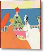 Vogue Cover Featuring Women Dining By The Seaside Metal Print