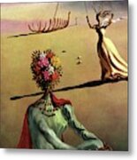 Vogue Cover Illustration Of A Woman With Flowers Metal Print