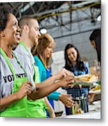 Volunteers Serving Healthy Hot Meal At Soup Kitchen Metal Print