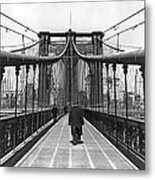 Walking On The Brooklyn Bridge Metal Print