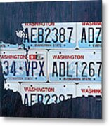 Washington State License Plate Map Art Metal Print