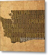 Washington Word Art State Map On Canvas Metal Print